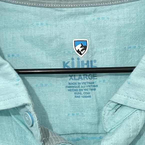 Kuhl Linen Blend Button Down Shirt Mens XL Light Blue Short Sleeve Summer Beach - Picture 3 of 7